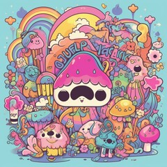 Fototapeta premium Kawaii Psychedelic Wonderland