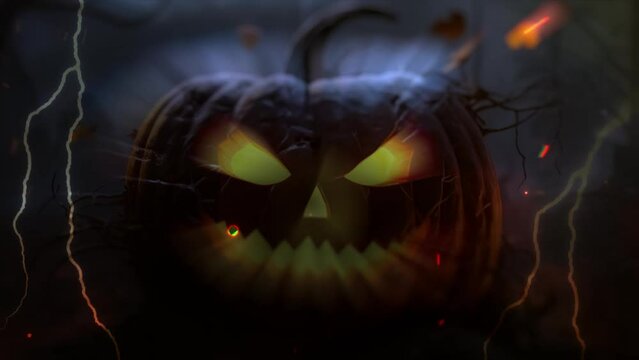 Video Animation of a scary ghost pumpkin for use as a background for Halloween and other horror movies.