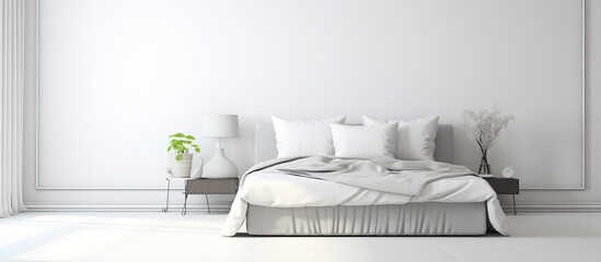 Fototapeta na wymiar illustration of a Scandinavian interior design with a white bedroom