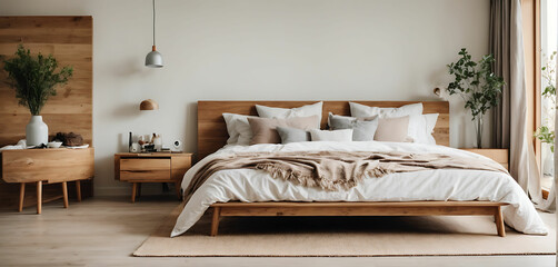 Scandinavian style interior design of modern bedroom
