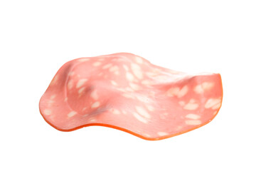 Slice of tasty boiled sausage on white background © Pixel-Shot