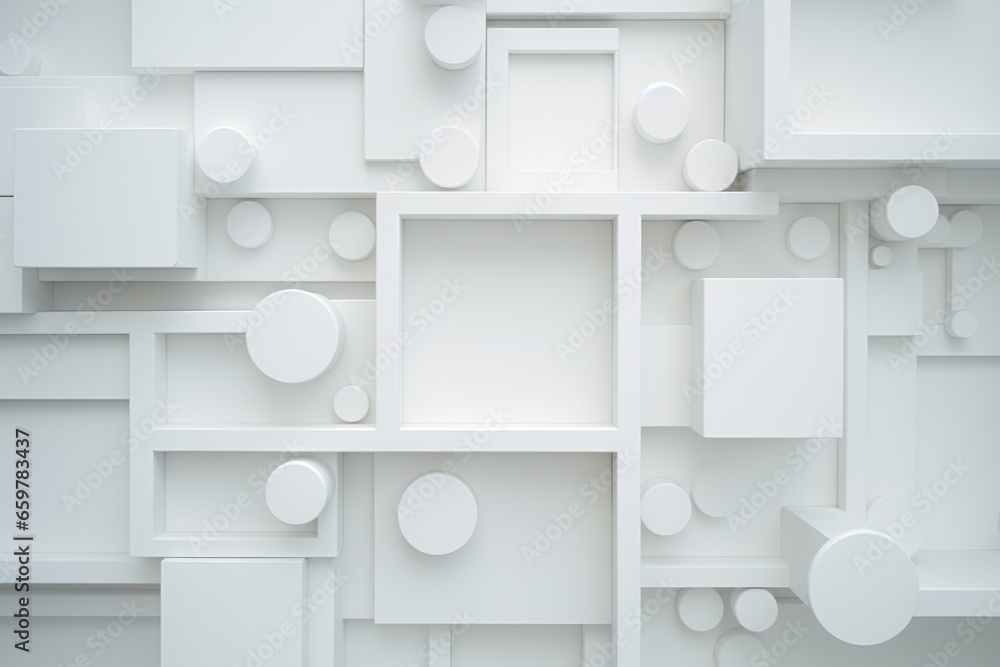 Poster a wall made up of white squares and cubes of various shapes. this image can be used for design proje