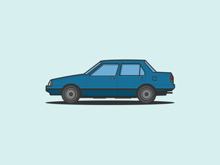 illustration of a 1983 classic retro vintage blue car sedan icon  80s 90s vector