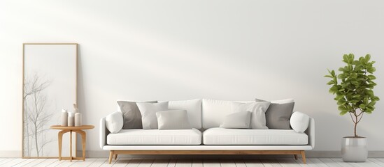 Fototapeta na wymiar illustration of a minimalistic Scandinavian living room with a white sofa