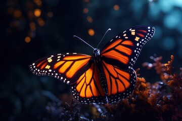 Fototapeta na wymiar A large orange butterfly sitting on top of a plant. Perfect for nature and wildlife enthusiasts.