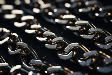 A detailed close-up view of a bunch of interconnected metal chains.