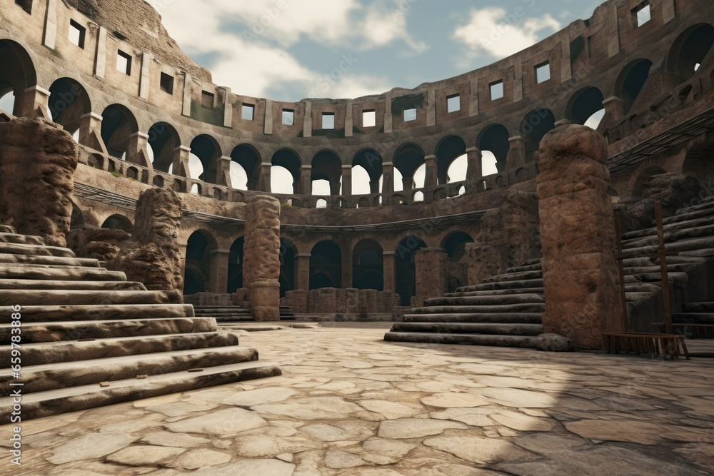Poster a large stone structure with steps leading up to it. this image can be used to represent architectur