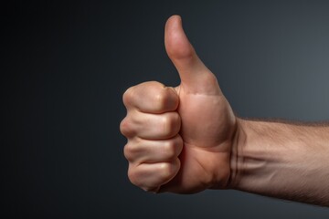 A man's hand is shown giving a thumbs up sign. This image can be used to convey approval, success, or positivity in various contexts