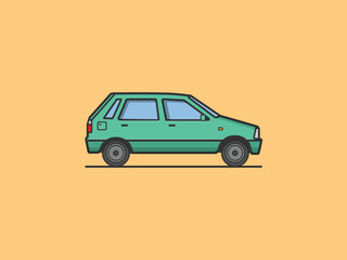 minimalist illustration of a small green hatchback car indian pakistani car icon design vector