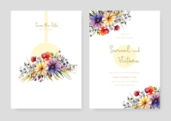Colorful colourful peony vector elegant watercolor wedding invitation floral design