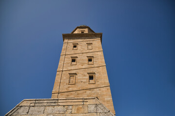 Fototapeta na wymiar Roman lighthouse known as the Tower of Hercules, being the only Roman lighthouse and the oldest in the world in operation. Concept architecture, lighthouse, coast, shipwreck.