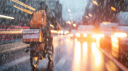 Foto op Canvas weather rain drops in blurry traffic in the city autumn view, abstract background delivery service © kichigin19