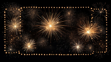 Fototapeta na wymiar golden fireworks explosions on a black background frame festive fireworks in the dark