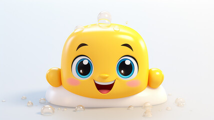 shampoo soap cartoon funny abstract children's personage bottle with a smile and eyes isolated on a white background