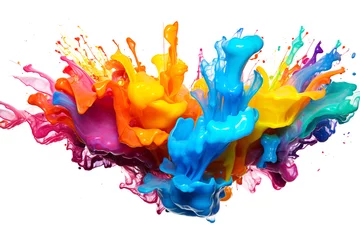 Poster Exploding liquid paint in rainbow colors with splashes  © Olga