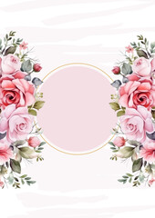 Pink modern wreath background invitation frame with flora and flower