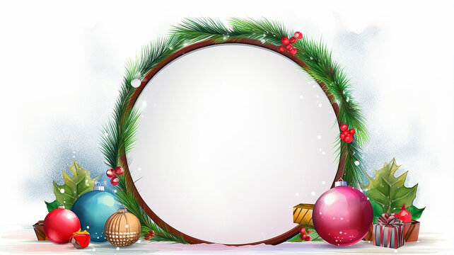 round christmas podium, frame stage, design watercolor illustration happy new year decorations