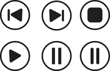 Multimedia Player Icons Set, Play Button, Pause Button, Next, Forward, Backward, Stop, Repeat Button With 3D Glossy Realistic Circle icon Collection Isolated On White Background Vector Illustration