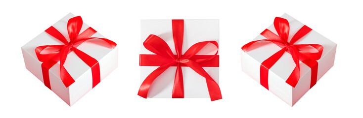 white gift box with a red bow on a transparent background