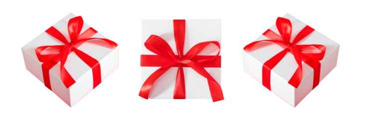 white gift box with a red bow on a transparent background