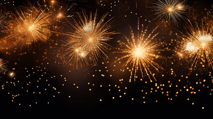Naklejka premium Golden fireworks isolated layer on black background, night festive view abstract