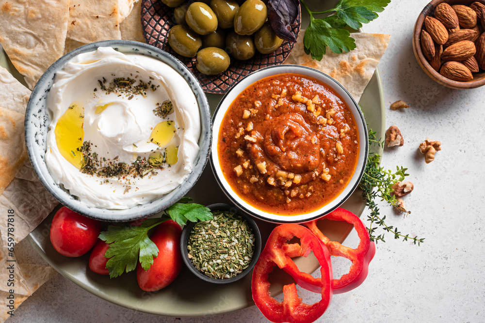 Wall mural Arabic breakfast or mezze plate