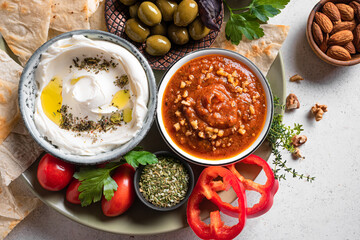 Arabic breakfast or mezze plate