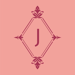letter J classic beauty vintage initial vector logo frame