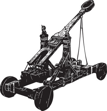black and white trebuchet on wheels clip art preview