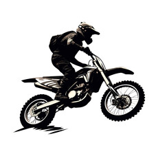 black silhouette of Motocross motorcyclist in action

