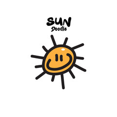 Cute doodle sun cartoon. Hand drawn style illustration