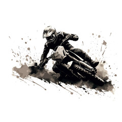 illustration of a black silhouette of Motocross motorcyclist in action