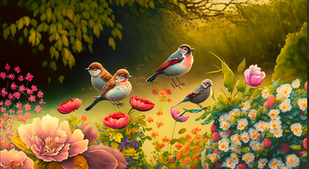 Birds in garden