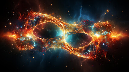 glowing multicolored infinity symbol galaxy black cosmos, singularity sign isolated on background