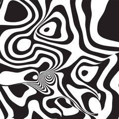 Abstract wave of white and black curved lines. Hallucination distorted lines backdrop. Optical illusion pattern. Twisted futuristic background of lines. Dynamic wave. Vector