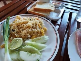 Fried rice on a plate with breakfast