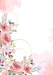 Pink vector frame with foliage pattern background with flora and flower