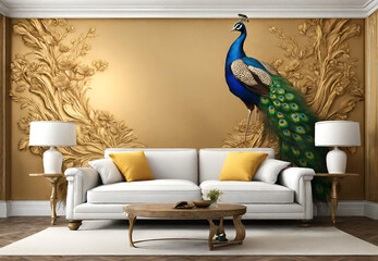 modern living room with sofa,
Custom Mural Wallpaper 3D Stereo Tree Peacock Photo Wall Painting , Living Room Bedroom Background Wall Home