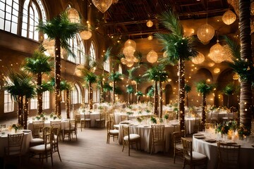  the venue with artificial palm trees adorned with fairy lights to create a magical ambiance
