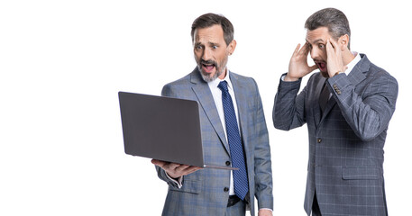 freelance work online. businessmen use laptop for freelancing. business computer freelancing. businessmen freelancer isolated on white. communication. freelance men post blog online. Online security