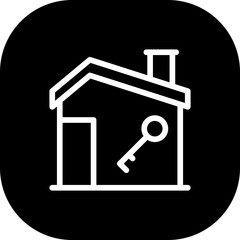 Home key real estate icon with black filled line outline style. apartment, property, home, house, new, rent, key. Vector Illustration