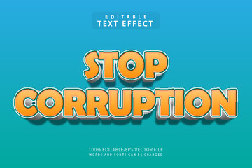 Stop corruption editable text effect 3 dimension emboss cartoon style