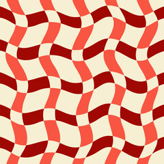 Twisted checkered colorful background. Abstract vector seamless pattern. Retro wavy psychedelic checkerboard