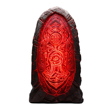Glowing red runestone isolated on transparent background. Generative AI image