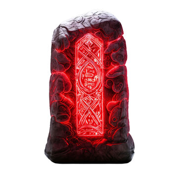 Glowing red runestone isolated on transparent background. Generative AI image