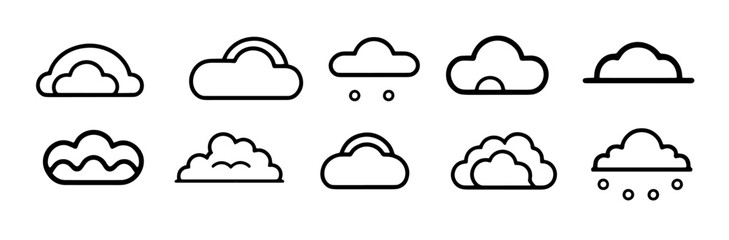Clouds line art icon collection. black color icons set on a white background