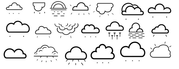 Clouds line art icon collection. black color icons set on a white background