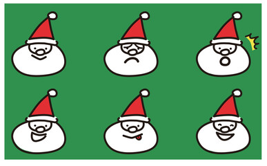 手描きサンタクロースの表情イラストセット