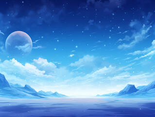 Illustration with blue space stars and planet background