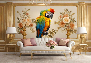 Living Room Wall Decor, 
Bedroom Wall Murals, 
Nature-inspired Home Decor, 
Beautiful Parrot Illustrations, 
Bird-Themed Interiors
